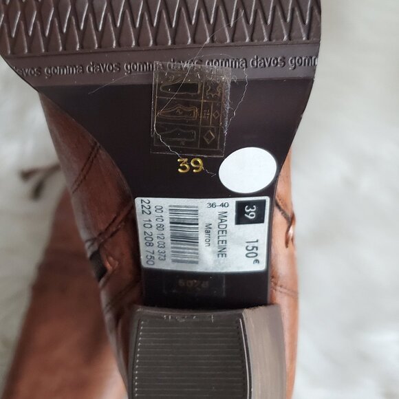 Andre' Cognac Leather Riding Studded Side Zipper Knee High Boot SZ 8 - Picture 11 of 16